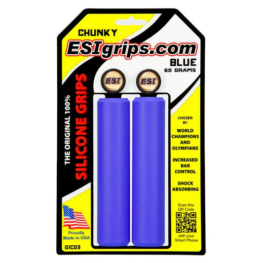 Puños Gruesos ESI - 100% Silicona, 32 mm, Comodidad y Control para MTB - Azul