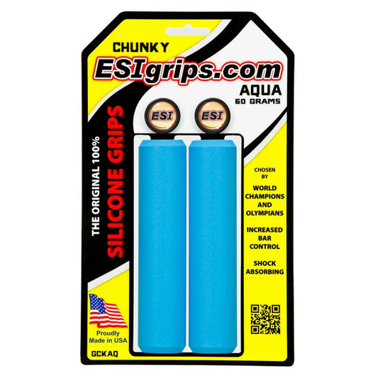 Puños Gruesos ESI - 100% Silicona, 32 mm, Comodidad y Control para MTB - Aqua