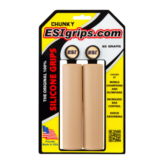 Puños Gruesos ESI - 100% Silicona, 32 mm, Comodidad y Control para MTB - Tan