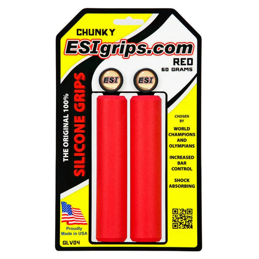 Puños Gruesos ESI - 100% Silicona, 32 mm, Comodidad y Control para MTB - Rojo