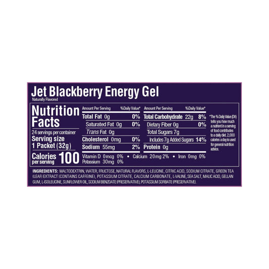 GU Energy Gel Jet Blackberry 40 mg Cafeína | Gel Energético Vegano sin Gluten